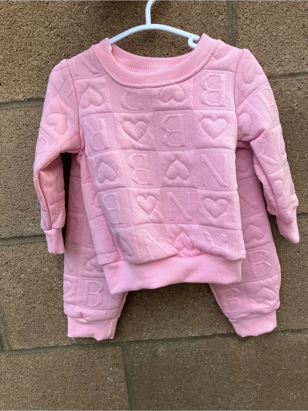 Baby Pink Quilted Heart Two-Piece Sweatshirt and Joggers Set